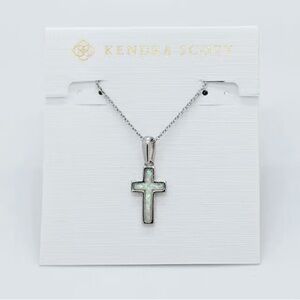 Kendra Scott Cross Silver Pendant Necklace in Kyocera Opal